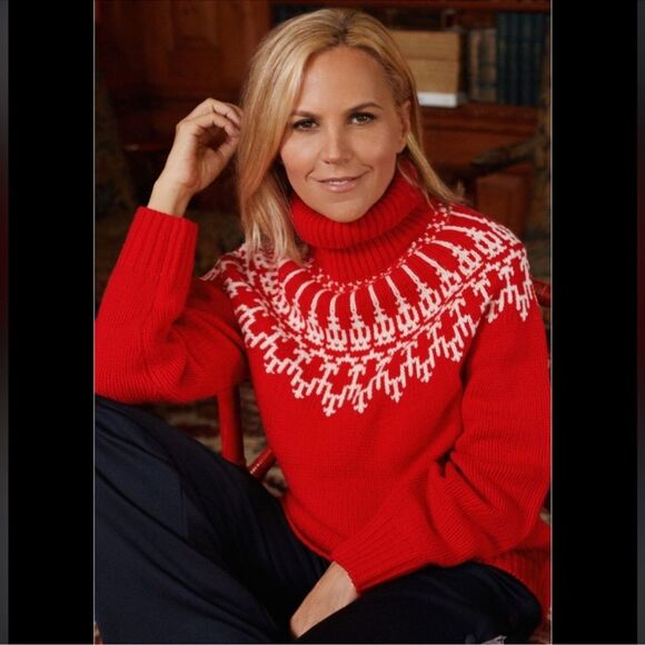 Tory Burch Red Mountain Fair Isle Merino Wool Turtleneck Sweater Sz XS SOLD OUT - Picture 3 of 11